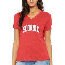 Load image into Gallery viewer, Sconnie Arch Womens Relaxed Jersey V-Neck Tee - Red Triblend