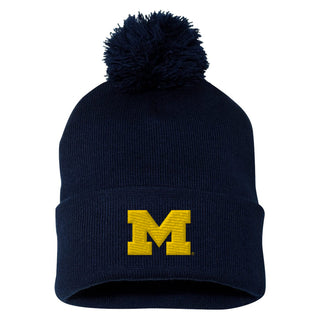 Michigan Primary Logo Pom Pom Cuffed Beanie