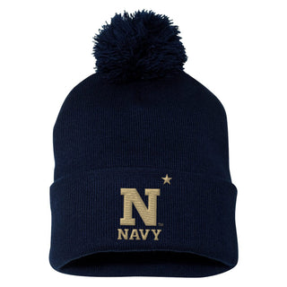 US Naval Academy Primary Logo Pom Pom Cuffed Beanie