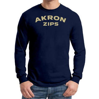 Akron Zips Arch Logo Long Sleeve T Shirt - Navy