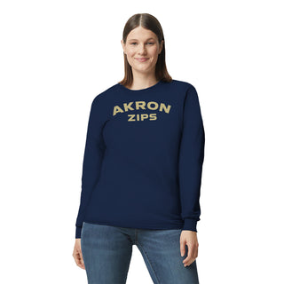 Akron Zips Arch Logo Long Sleeve T Shirt - Navy