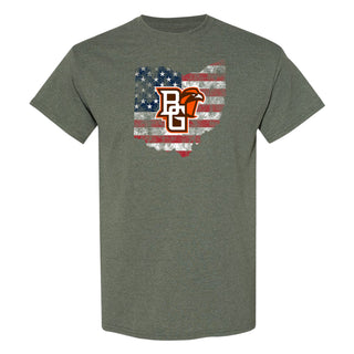BGSU Patriotic State Silhouette T-Shirt - Heather Military