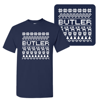 Butler University Bulldogs Ugly Holiday Sweater T-Shirt - Navy