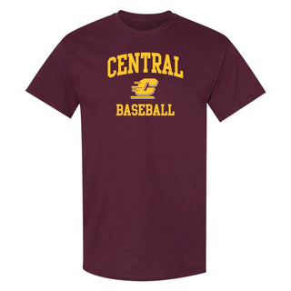 Central Michigan Arch Logo Baseball T-Shirt - Maroon