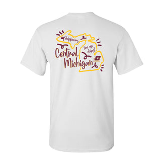 Central Michigan University Chippewas Playful Sketch Short Sleeve T Shirt - White