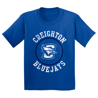 Creighton University Bluejays Distressed Circle Logo Youth Short Sleeve T Shirt - Royal