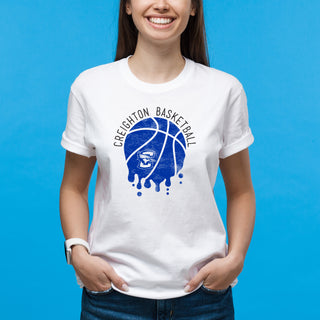 Creighton University Bluejays Basketball Dribble Basic Cotton Short Sleeve T Shirt - White