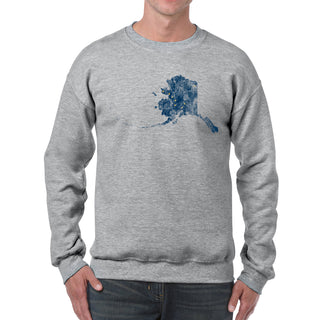 Alaska Distressed State Flag Outline Crewneck Sweatshirt - Sport Grey