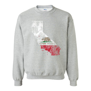 California Distressed State Flag Outline Crewneck Sweatshirt - Sport Grey