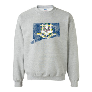 Connecticut Distressed State Flag Outline Crewneck Sweatshirt - Sport Grey