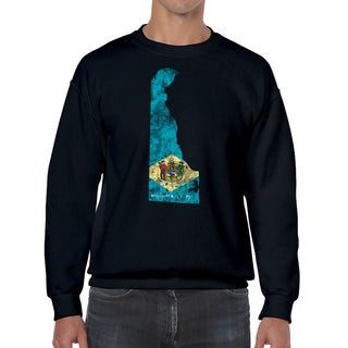 Delaware Distressed State Flag Outline Crewneck Sweatshirt - Black