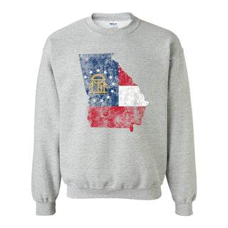 Georgia Distressed State Flag Outline Crewneck Sweatshirt - Sport Grey
