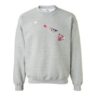 Hawaii Distressed State Flag Outline Crewneck Sweatshirt - Sport Grey