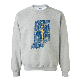 Indiana Distressed State Flag Outline Crewneck Sweatshirt - Sport Grey