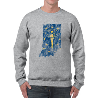 Indiana Distressed State Flag Outline Crewneck Sweatshirt - Sport Grey