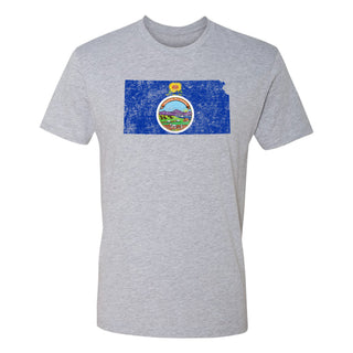 Kansas Distressed State Flag Outline NLA T-Shirt - Heather Grey