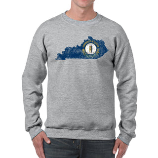 Kentucky Distressed State Flag Outline Crewneck Sweatshirt - Sport Grey