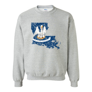 Louisiana Distressed State Flag Outline Crewneck Sweatshirt - Sport Grey