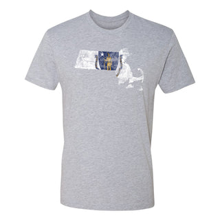 Massachusetts Distressed State Flag Outline NLA T-Shirt - Heather Grey