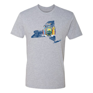 New York Distressed State Flag Outline NLA T-Shirt - Heather Grey
