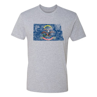 North Dakota Distressed State Flag Outline NLA T-Shirt - Heather Grey