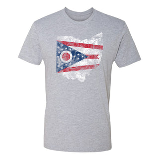 Ohio Distressed State Flag Outline NLA T-Shirt - Heather Grey
