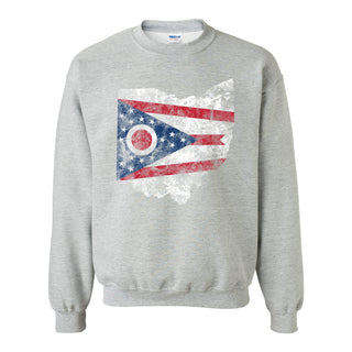 Ohio Distressed State Flag Outline Crewneck Sweatshirt - Sport Grey