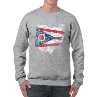 Ohio Distressed State Flag Outline Crewneck Sweatshirt - Sport Grey