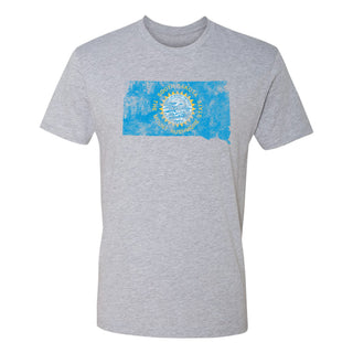 South Dakota Distressed State Flag Outline NLA T-Shirt - Heather Grey