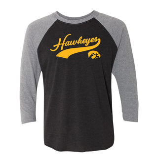 University of Iowa Hawkeyes Baseball Jersey Script Raglan - Vintage Black/Premium Heather