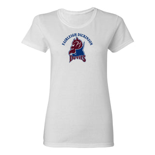 Fairleigh Dickinson University Devils Arch Logo Basic Cotton Women's Short Sleeve T Shirt - White