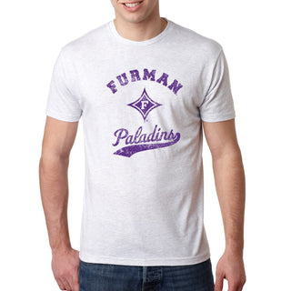 Furman Retro Script Triblend T-Shirt - Heather White