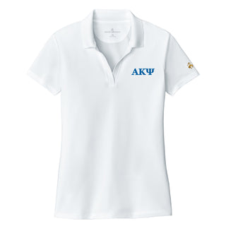 Alpha Kappa Psi Greek Letter LC Brooks Brothers Women’s Mesh Pique Performance Polo - White