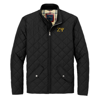 Zeta Psi Greek Letter Block LC Brooks Brothers Quilted Jacket - Deep Black