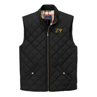 Zeta Psi Greek Letter Block LC Brooks Brothers Quilted Vest - Deep Black