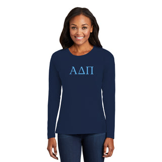 Alpha Delta Pi Greek Letter Block Womens Long Sleeve - Navy