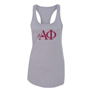 Alpha Phi Greek Letter Block Racerback Tank - Heather Grey