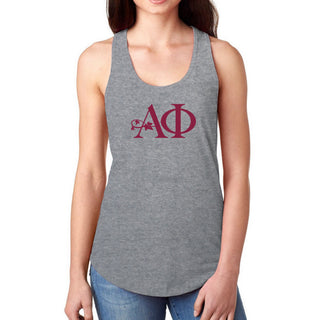 Alpha Phi Greek Letter Block Racerback Tank - Heather Grey