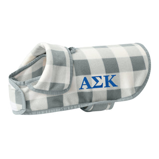 Alpha Sigma Kappa Greek Letter EMB Pet Fleece Jacket - Marshmallow/Grey Check