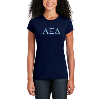Alpha Xi Delta Greek Letter Block Womens T-Shirt - Navy
