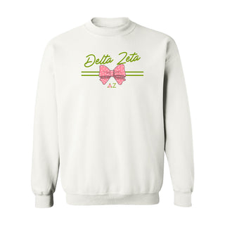 Delta Zeta Greek Bow Script Crewneck Sweatshirt - White