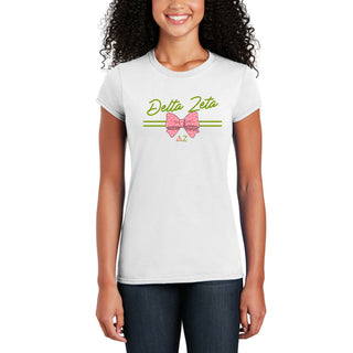 Delta Zeta Greek Bow Script Womens T-Shirt - White