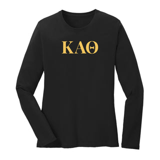 Kappa Alpha Theta Greek Letter Block Womens Long Sleeve - Black