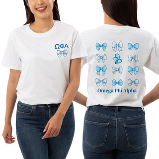 Omega Phi Alpha Greek Bow Bliss NLA T-Shirt - White