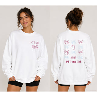 Pi Beta Phi Greek Bow Bliss Crewneck Sweatshirt - White