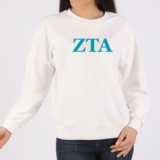 Zeta Tau Alpha Greek Letter Block Crewneck Sweatshirt - White
