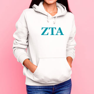Zeta Tau Alpha Greek Letter Block Hoodie - White