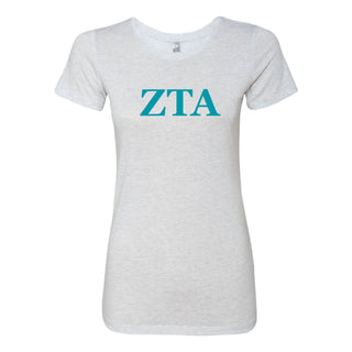Zeta Tau Alpha Greek Letter Block Womens NLA Triblend T-Shirt - Heather White