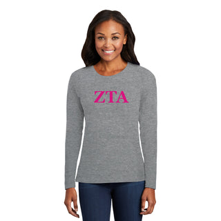 Zeta Tau Alpha Greek Letter Block Womens Long Sleeve - Athletic Heather
