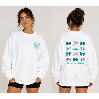 Zeta Tau Alpha Greek Bow Bliss Crewneck Sweatshirt - White
